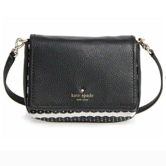 KATE SPADE New York Cobble Hill Leather Straw Abela Crossbody Black Cement NWOT - Picture 1 of 12